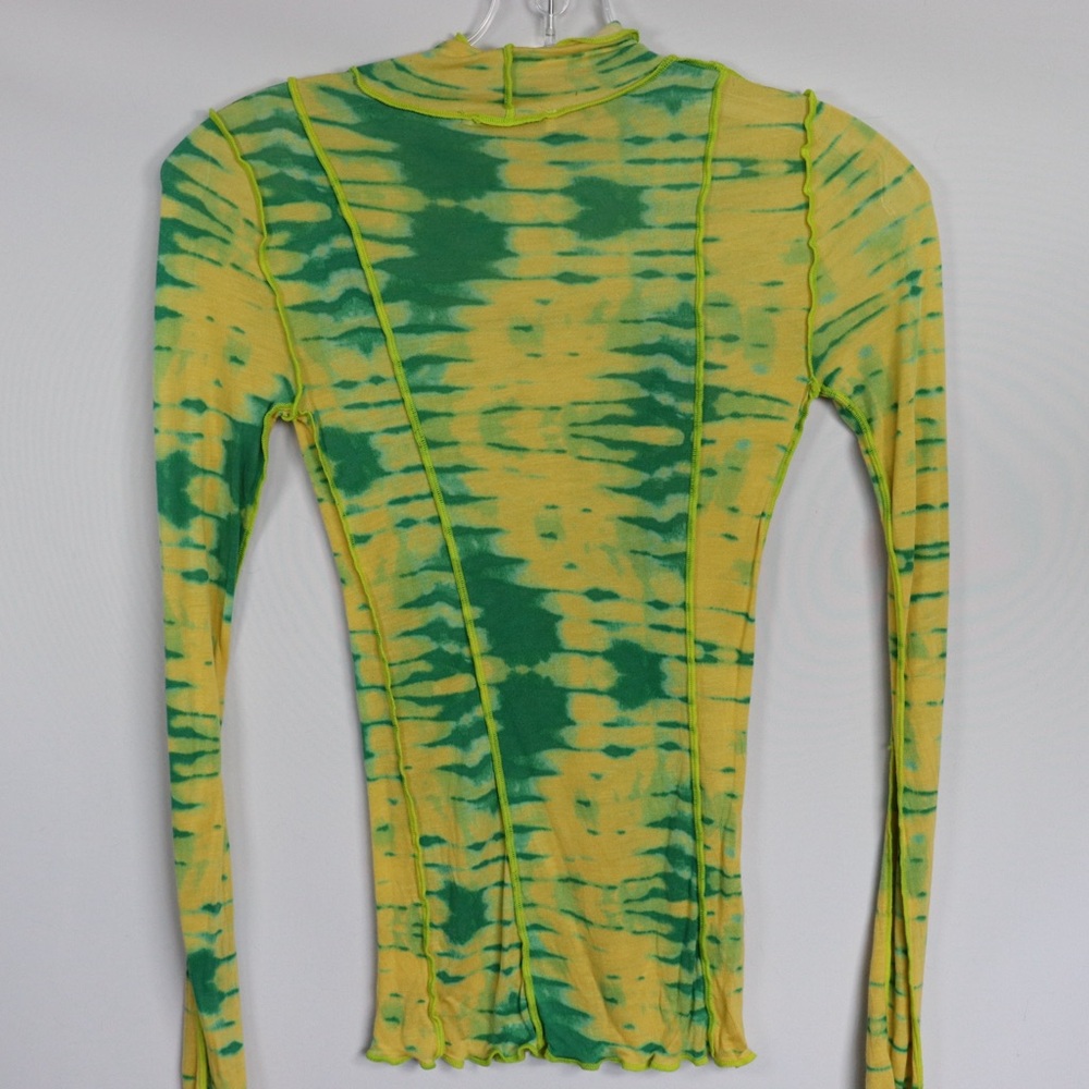 Wilfred Aritzia Tie Dye Fitted Long Sleeve Top Green Yellow XXS Stretch - Picture 6 of 6